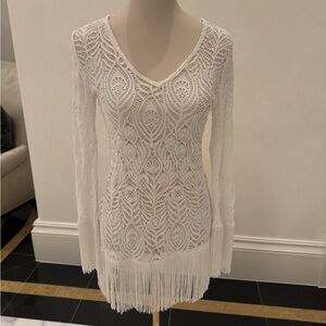 Everything but Water Elegant White Crochet Fringe Dress